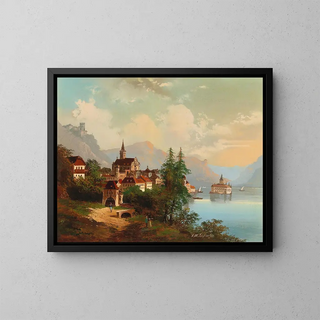 Johann Wilhelm Jankowski - Blick auf eine Stadt und ein Wasserschloss.webp