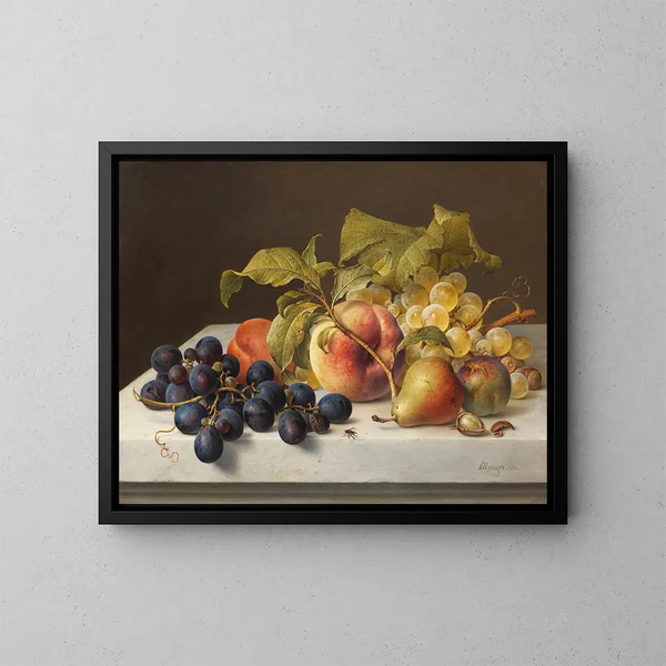 Nature morte di frutta e verdura - Johann Wilhelm Preyer — quadro incorniciato alla parete