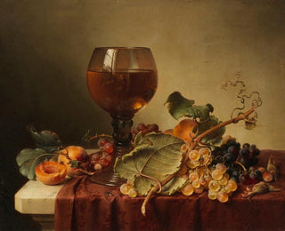 Johann Wilhelm Preyer - Stillleben mit Selbstportrait im Weinglas und Frchten.webp