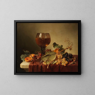 Johann Wilhelm Preyer - Stillleben mit Selbstportrait im Weinglas und Frchten.webp