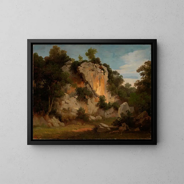 Mur roccioso con fiori e cespugli - Johann Wilhelm Schirmer — quadro incorniciato alla parete