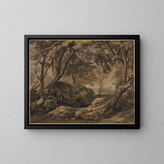 Johann Wilhelm Schirmer - Waldlandschaft mit Blick auf Olevano und den Monte Cavo.webp