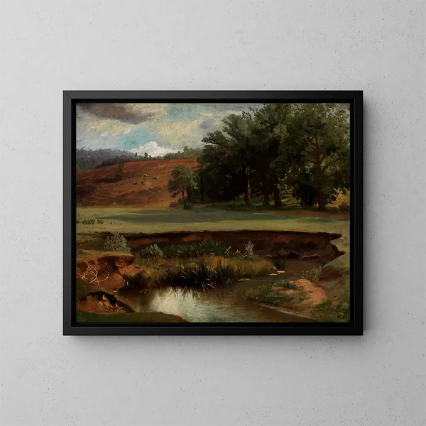 Bordo di foresta con stagno in primo piano - Johann Wilhelm Schirmer — quadro incorniciato alla parete