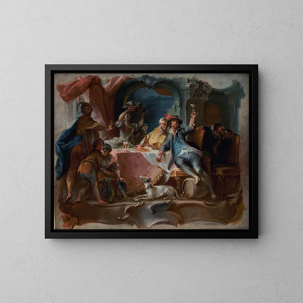 Il Figlio prodigo che disperde la sua eredità - Johann Wolfgang Baumgartner — quadro incorniciato alla parete