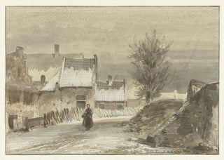 Johannes Franciscus Hoppenbrouwers - Wintergezicht met vrouw staand op het ijs.webp