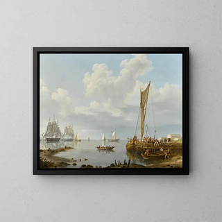 Navigazione in un estuario tranquillo - Johannes Hermanus Koekkoek — quadro incorniciato alla parete