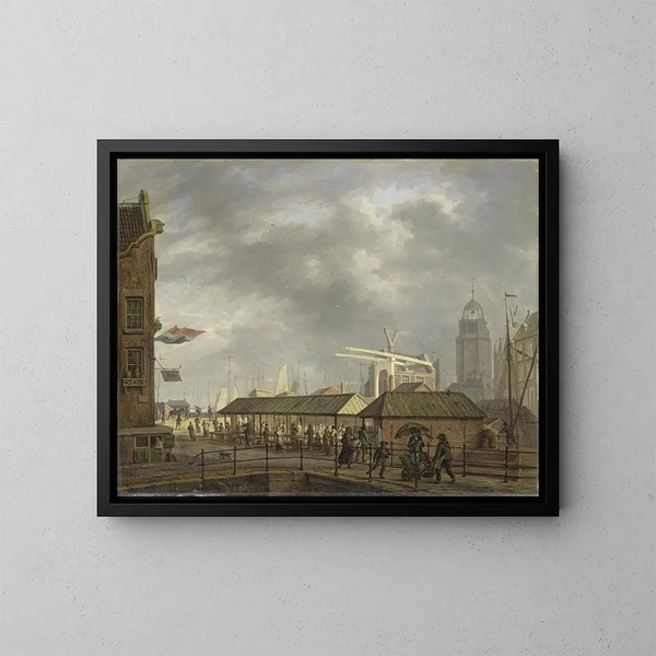 Le petit marché aux poissons au coin de la Brouwersgracht et du Singel à Amsterdam - Johannes Jelgerhuis — quadro incorniciato alla parete