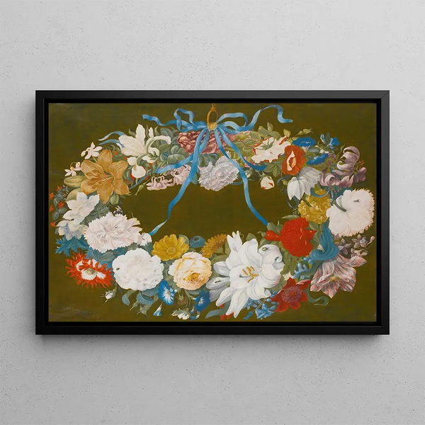 Johannes van Bronckhorst - A Garland Of Flowers Tied To A Ring With A Blue Ribbon.webp