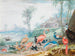 Un gruppo di uccelli esotici in un paesaggio sotto palme, un edificio e montagne in lontananza - Johannes van Bronckhorst — vista dell’opera
