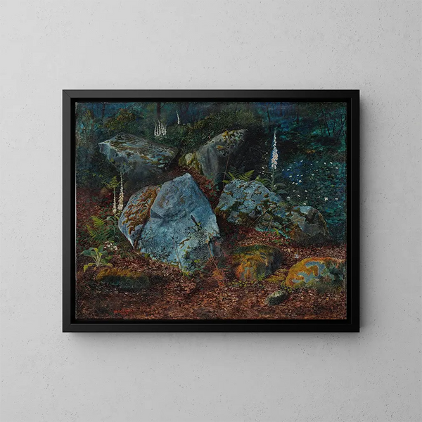 Rochers dans le bois de Storsforth - John Atkinson Grimshaw — quadro incorniciato alla parete