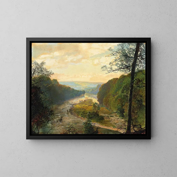 La valle di Wharfe con la torre di Barden oltre - John Atkinson Grimshaw — quadro incorniciato alla parete