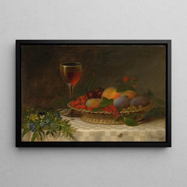 John Beigel - Still Life With A Basket Of Fruit A Glass Of Sherry And A Bouquet Of Flowers.webp
