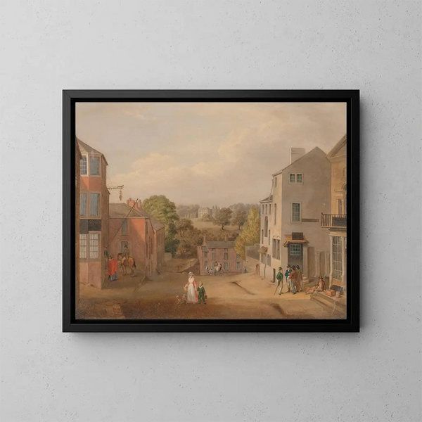 Scène di strada a Chorley, Lancashire, con vista su Chorley Hall - John Bird di Liverpool — quadro incorniciato alla parete