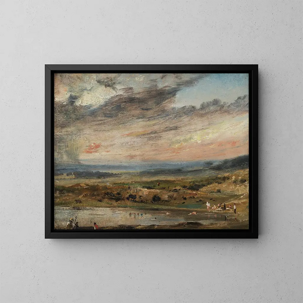 Hampstead Heath con stagno e bagnanti - John Constable — quadro incorniciato alla parete