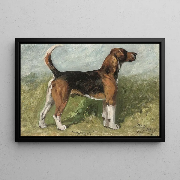 Tomboy, un beagle in un paesaggio - John Emms — quadro incorniciato alla parete