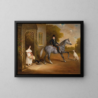 John Ferneley - Master John Marriott on a grey horse with his sister Annis and their dogs outside the Elms Cropwell Butler.webp