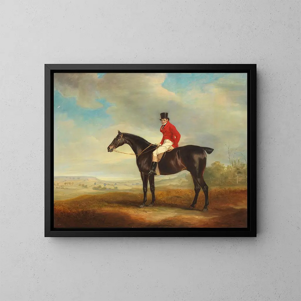 Sir Harry Goodricke, maestro della Quorn, sul suo cavallo - John Ferneley — quadro incorniciato alla parete