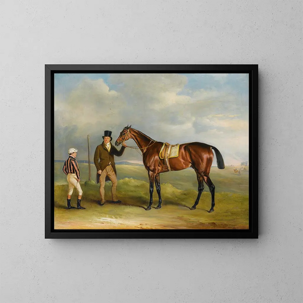 Il coro del marchese di Cleveland, vincitore del St Leger del 1831, tenuto dal suo allenatore John Smith con il fantino John Bartham, giorno a Doncaster - John Ferneley — quadro incorniciato alla parete