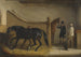 Un castano scuro e un castano cacciatore con un cacciatore e altre figure in una stalla - John Ferneley Jr — vista dell’opera