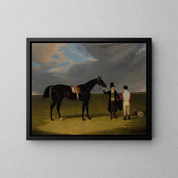 Il sellier con fantino e allenatore a Doncaster - John Frederick Herring l'Ancien — quadro incorniciato alla parete