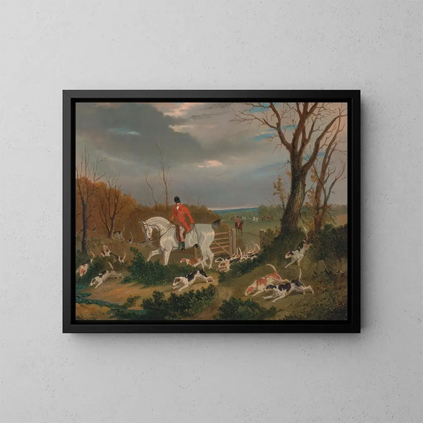 La caccia del Suffolk in viaggio verso il riparo vicino a Herringswell - John Frederick Herring l'Ancien — quadro incorniciato alla parete