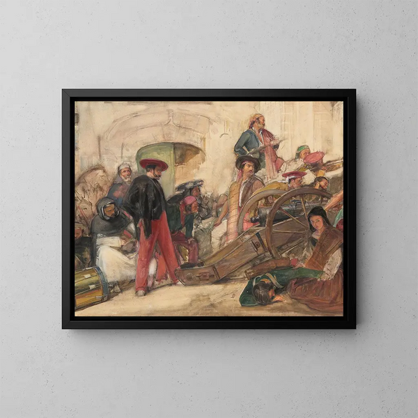 Scène di battaglia spagnola: La proclamazione di Don Carlos - John Frederick Lewis — quadro incorniciato alla parete