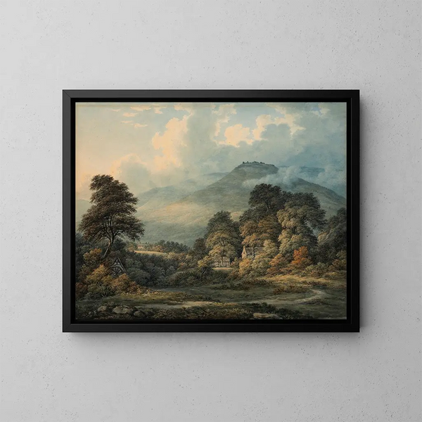 Paesaggio esteso con montagne lontane - John Glover — quadro incorniciato alla parete