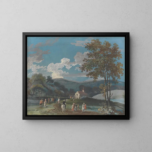 Una chiesa di campagna tra le colline - John Laporte — quadro incorniciato alla parete