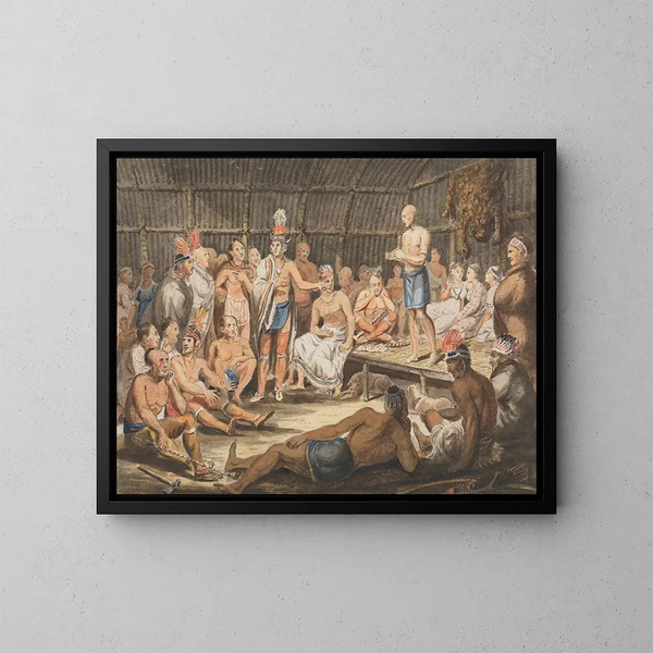 Esposizione delle cerimonie tribali indiane al teatro olimpico di Filadelfia - John Lewis Krimmel — quadro incorniciato alla parete