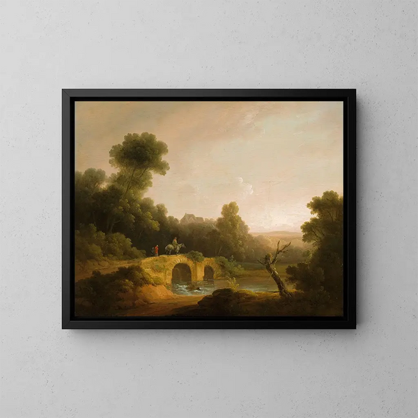 Paesaggio con figure che attraversano un ponte - John Rathbone — quadro incorniciato alla parete