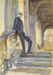 Sir Neville Wilkinson sur les marches du pont palladien à Wilton House - John Singer Sargent | Reproduction — vista dell’opera