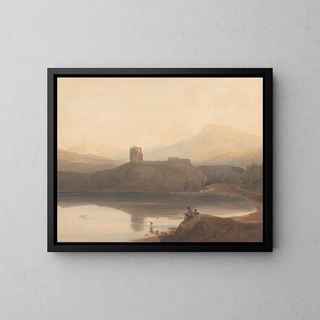 Lago di Llanberis con il castello di Dolbadarn - John Varley — quadro incorniciato alla parete
