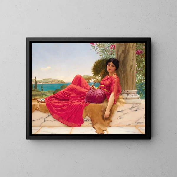 adossato a una colonna - John William Godward — quadro incorniciato alla parete