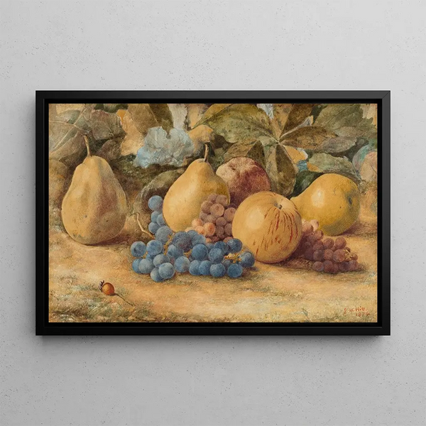 John William Hill - Still Life of Fruit Apples Pears and Grapes on Ground.webp
