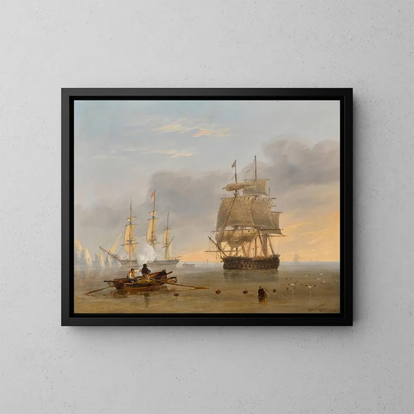 Un vaisseau de guerre britannique au large des Needles, île de Wight - John Wilson Carmichael — quadro incorniciato alla parete