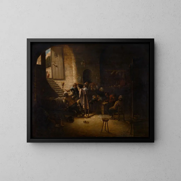La scena della taverna delle armi di Anversa - Joos van Craesbeeck — quadro incorniciato alla parete