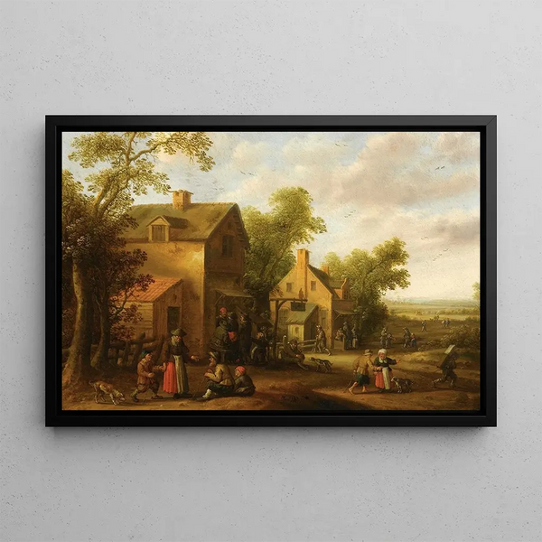 Scène di villaggio con contadini - Joost Cornelisz Droochsloot — quadro incorniciato alla parete