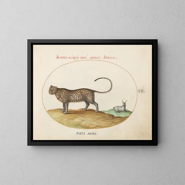 Un ghepardo e una pecora selvatica - Joris Hoefnagel — quadro incorniciato alla parete