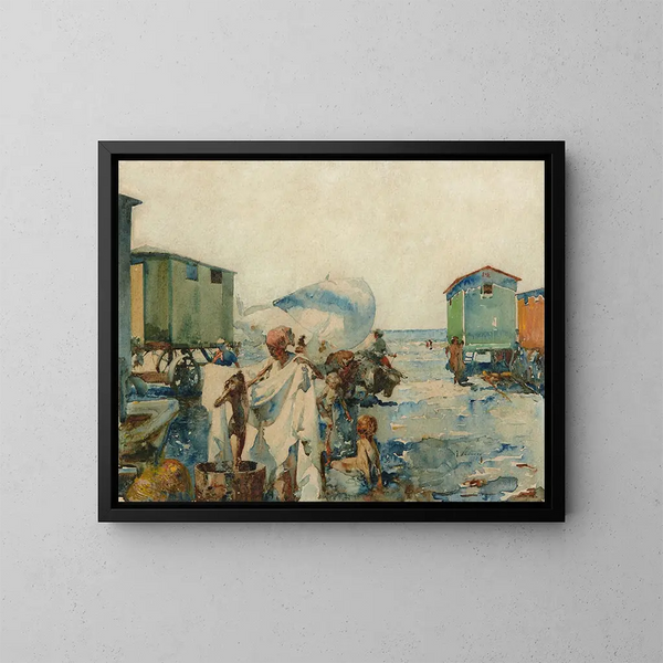 Baignade sur la plage près des chariots - José Navarro y Llorens — quadro incorniciato alla parete