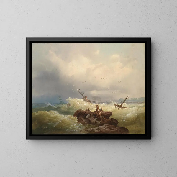 Rocce al bordo di un mare tempestoso - Josef Carl Berthold Püttner — quadro incorniciato alla parete