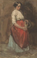 Giovane ragazza in piedi che versa un bicchiere - Josef Eduard Teltscher van Elven — vista dell’opera