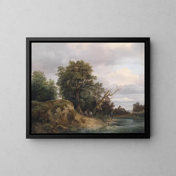 Pescatore sul fiume - Josef Feid — quadro incorniciato alla parete