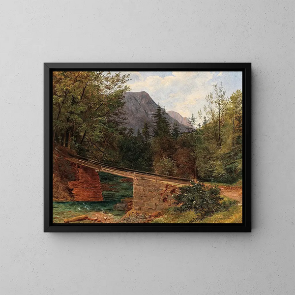 Il ponte vicino al mulino di Rettenbach a Bad Ischl - Josef Feid — quadro incorniciato alla parete