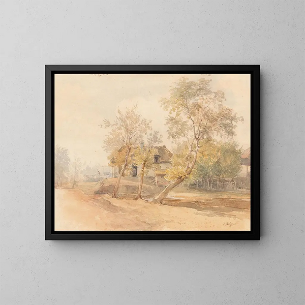 Un gruppo di alberi vicino a una fattoria - Josef Höger — quadro incorniciato alla parete