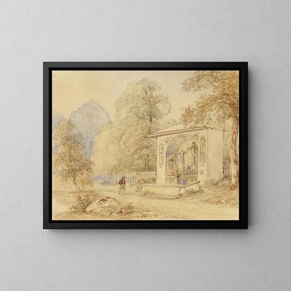 Pellegrino e cappella del Calvario - Josef Höger — quadro incorniciato alla parete