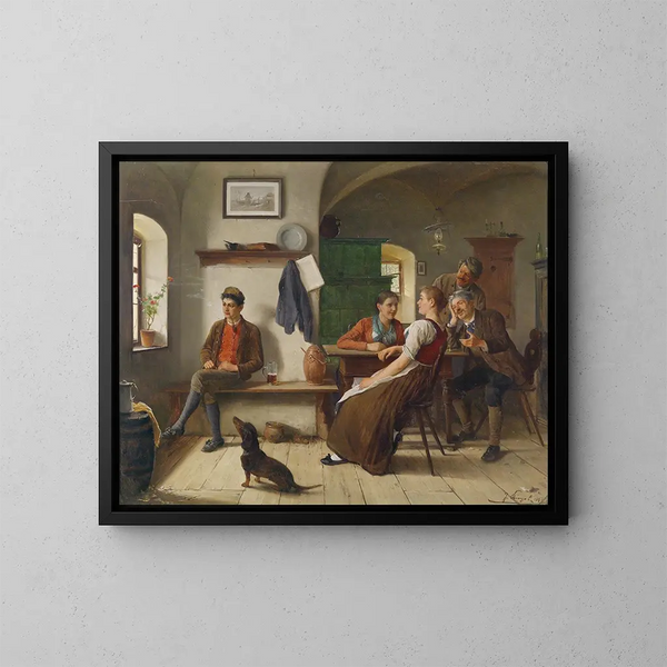 Nella sala dei contadini - Josef Kinzel — quadro incorniciato alla parete