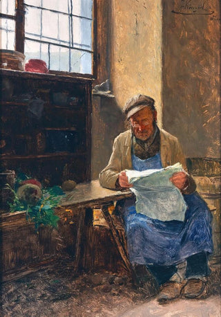 Josef Kinzel - Reading the Newspaper after Work.webp
