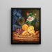 Nature morte con arance, un bicchiere di vino e camellie in un vaso - Josef Lauer — quadro incorniciato alla parete