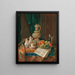 Nature morte con una brocca historicista, un piatto di frutta e un giornale - Josef Mansfeld — quadro incorniciato alla parete