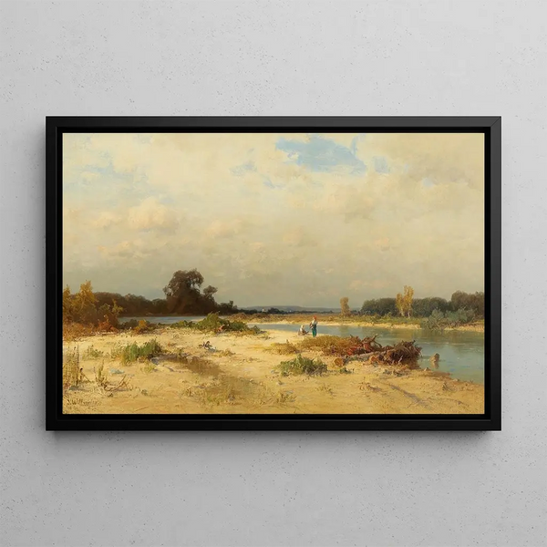 Josef Willroider - Bavarian River Landscape with Women Gathering Wood.webp